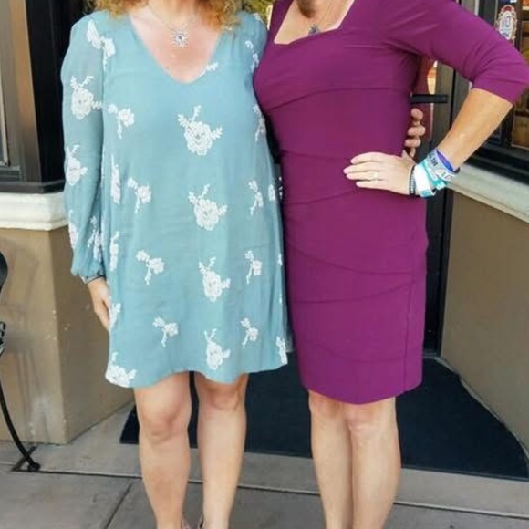 Free People Green Long Sleeve Dress with Cream Floral Embroidery - Picture 1 of 6